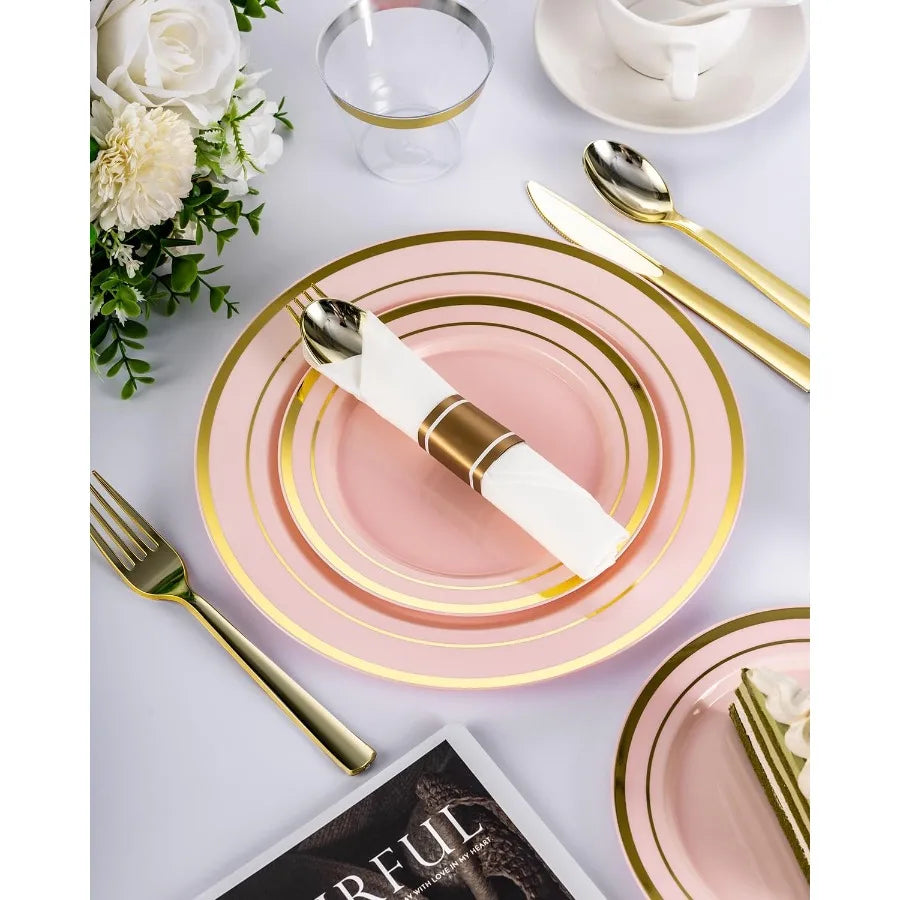 700PCS Silver Plastic Dinnerware Set for 100 Guests Disposable Plates for Party Include: 200 Plastic Plates 100 Pre Rolled Napkin