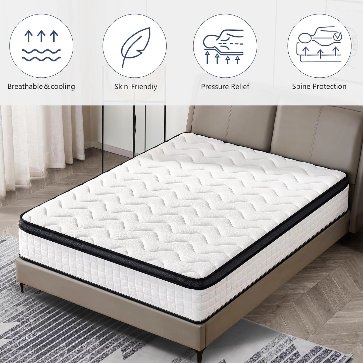 12 Inch Hybrid Mattress – Medium Firm, Memory Foam & Responsive Pocket Springs, Enhanced Edge Support, Motion, Customized