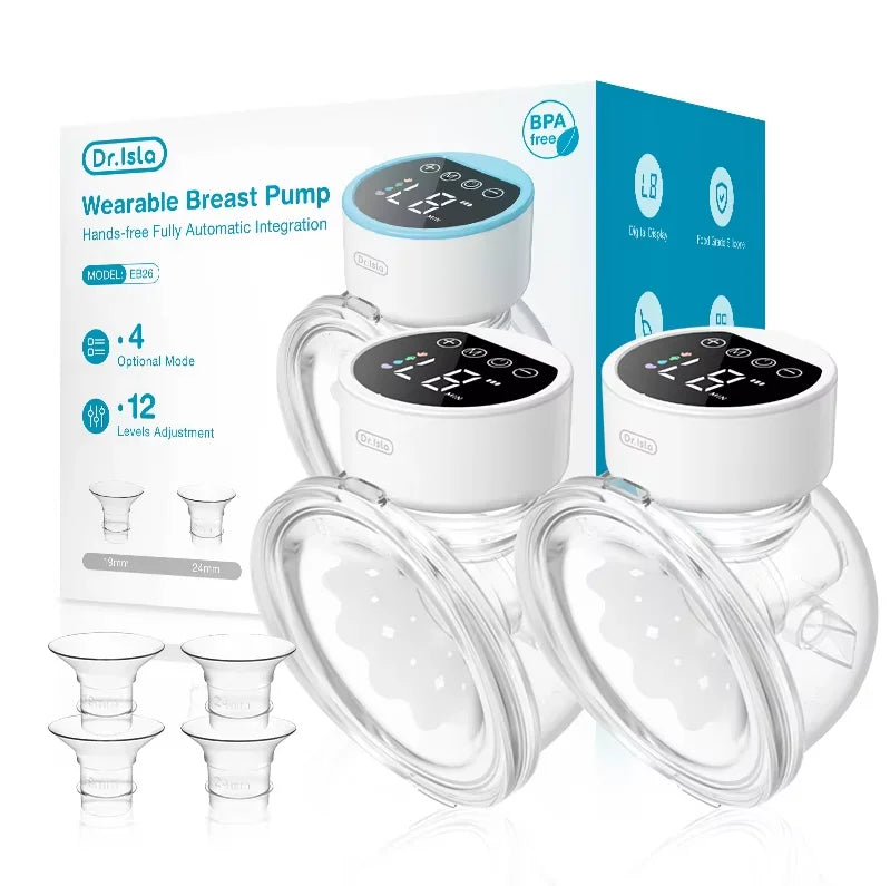 MAMIJOY 2PCS Wearable Electric Breast Pumps 40dB Low Noise 4 Modes＆12 Levels Hands Free Breast Pump Free 19/24mm Flange EB26D
