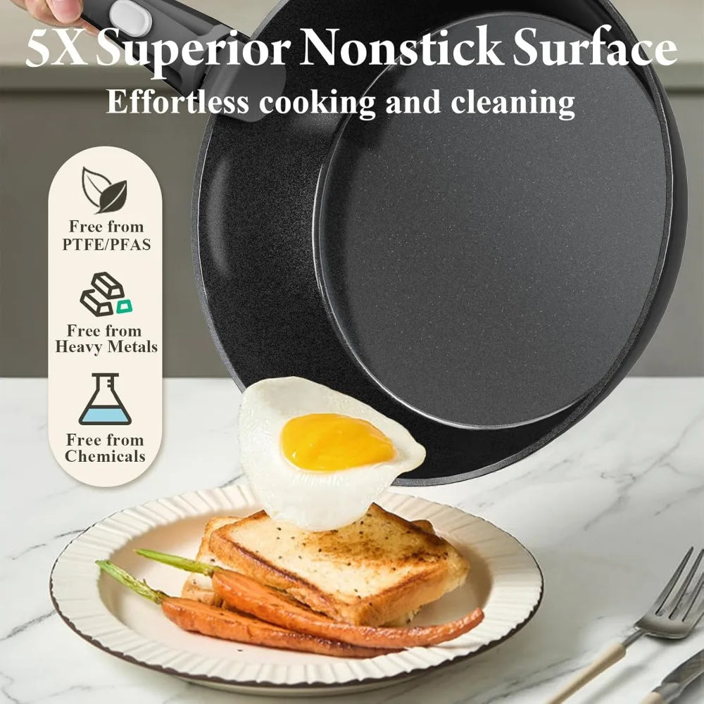 19 Pcs Pots and Pans Set Non Stick Ceramic Cookware Set with Removable Handles, Non Toxic Induction Kitchen Cookware Sets RV Coo