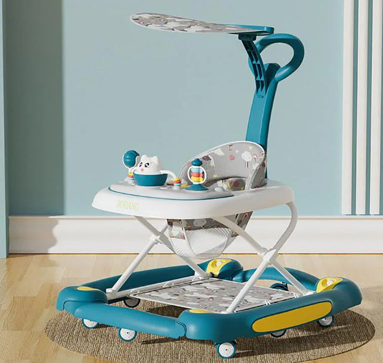 Baby Multi-Functional Comfortable Walker With Awning Anti-Rollover Baby Walker Can Sit Adjust And Shake The Walker For Boy Girls
