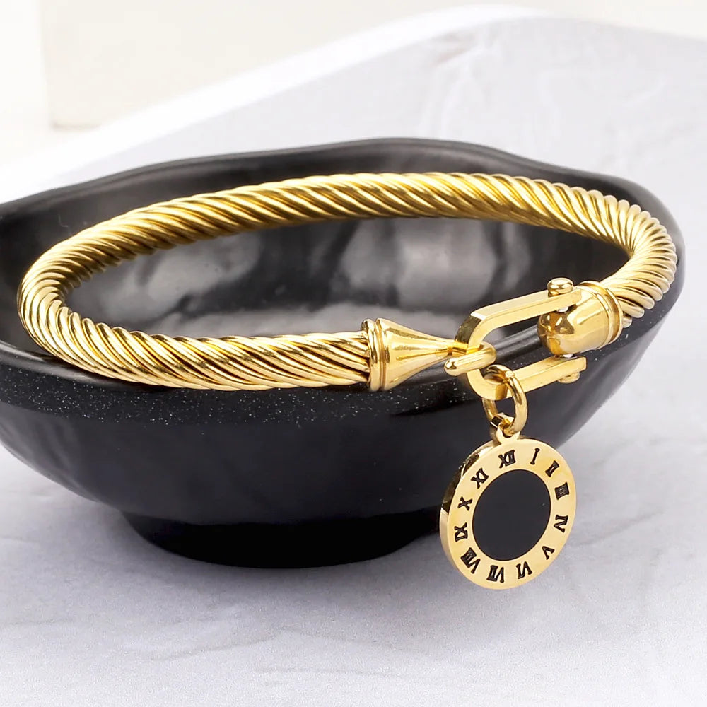 316L Stainless Steel Wire Rope Roman Digital Hang Buckle Bracelet Bangle Woman Jewelry ,Birthday Gifts,Party Gifts