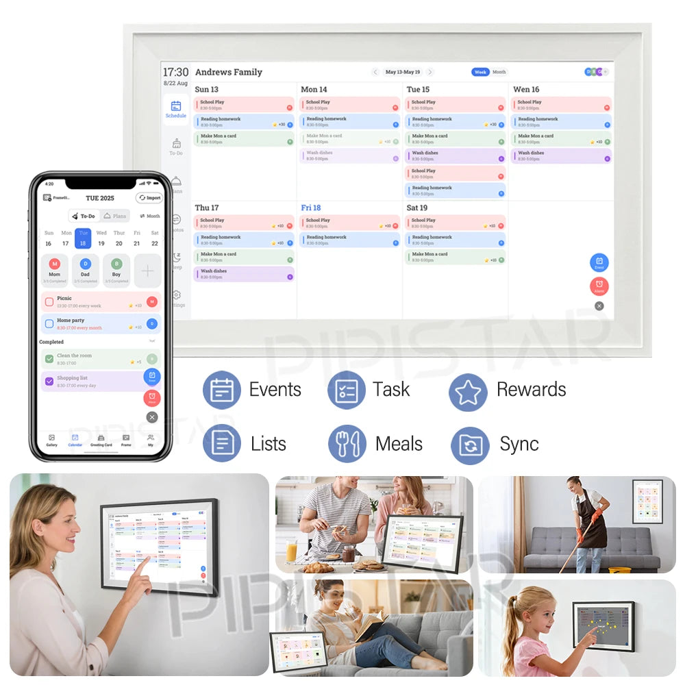 15.6 inch Smart Digital Calendar Chore Chart Wall Touchscreen Display for Family Schedules Digital Photo Frame Home Assistant