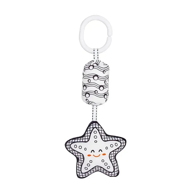 Stroller Bed Hanging Bell Plush Doll Baby Infant Rattles Newborn Black White Visual Grab Ability Training Toys