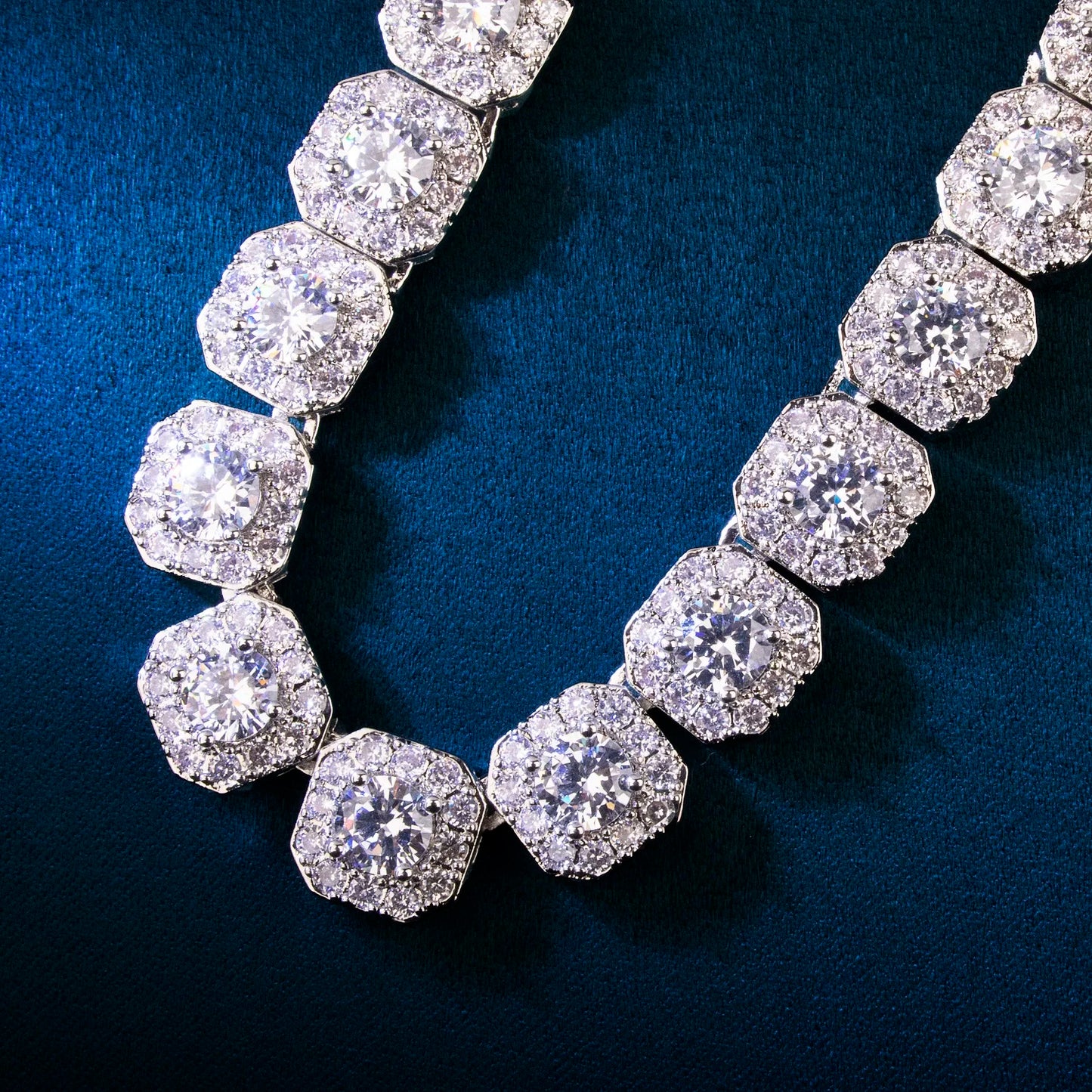 12mm Square Clustered Chain Necklace For Women Link Choker Zirconia Gold Color Fashion Jewelry