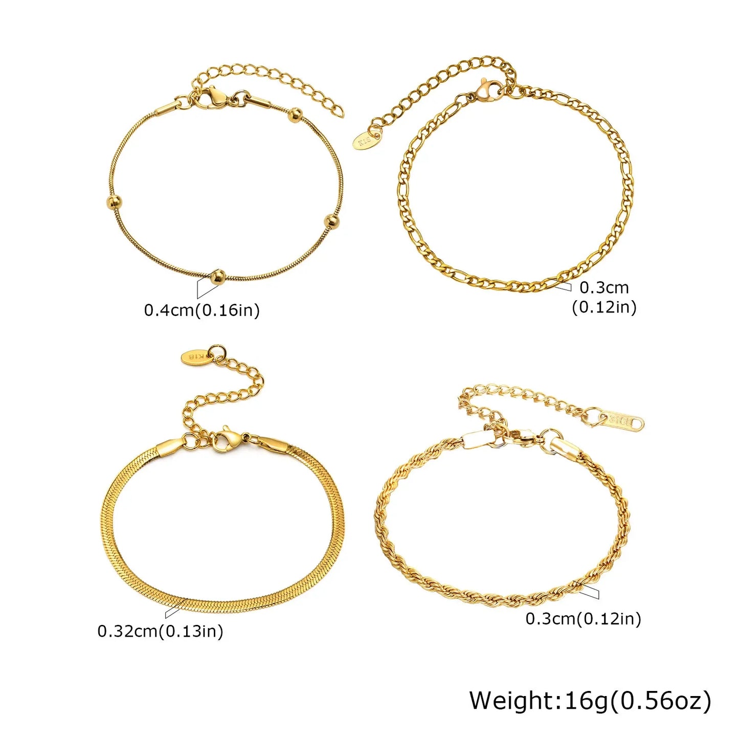 Non Tarnish Stainless Steel Bracelet Stackable for Women, Thin Herringbone Chain Bracelet Waterproof Gold Plated Jewelry