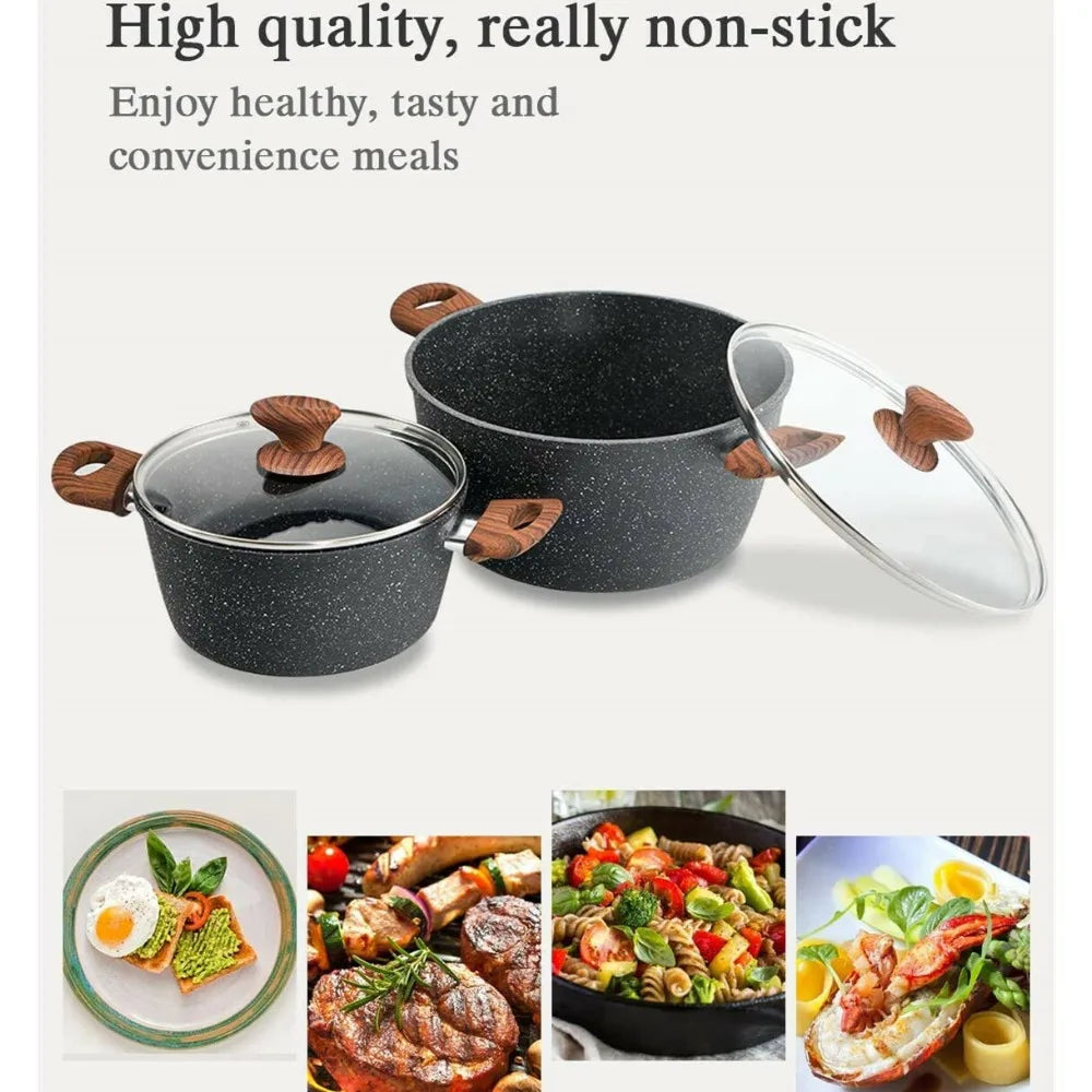 12 Pieces Kitchen Pots & Pans Set Nonstick Cookware Set Granite Coated w/ Lid
