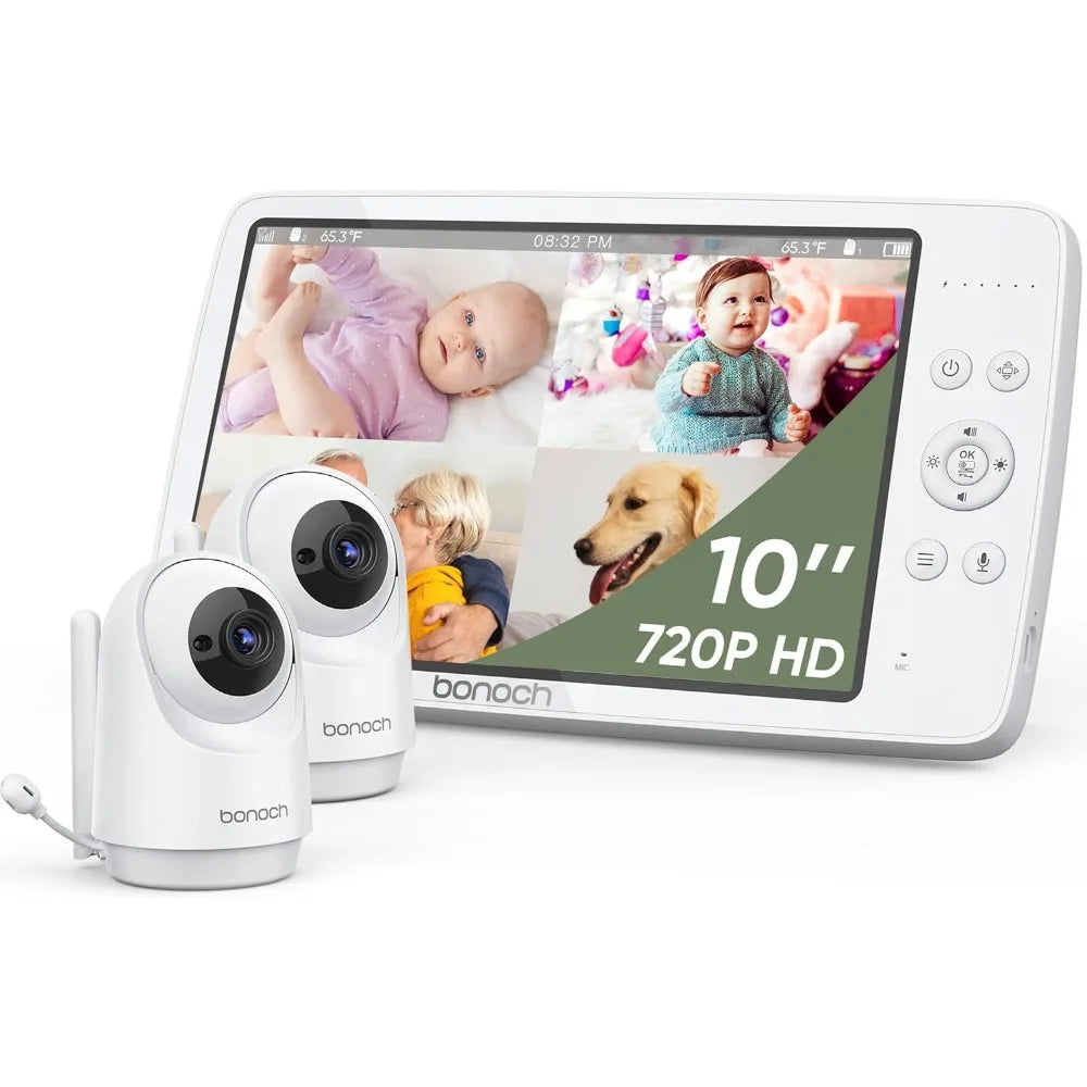 MegaView Baby Monitor, 10" Video Monitor with 2 Cameras, 10000mAh Battery, Quad Split Screen Baby Monitor with Camera and Audio