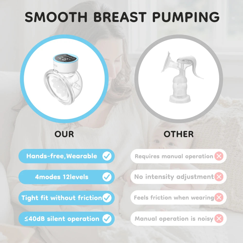 MAMIJOY 2PCS Wearable Electric Breast Pumps 40dB Low Noise 4 Modes＆12 Levels Hands Free Breast Pump Free 19/24mm Flange EB26D