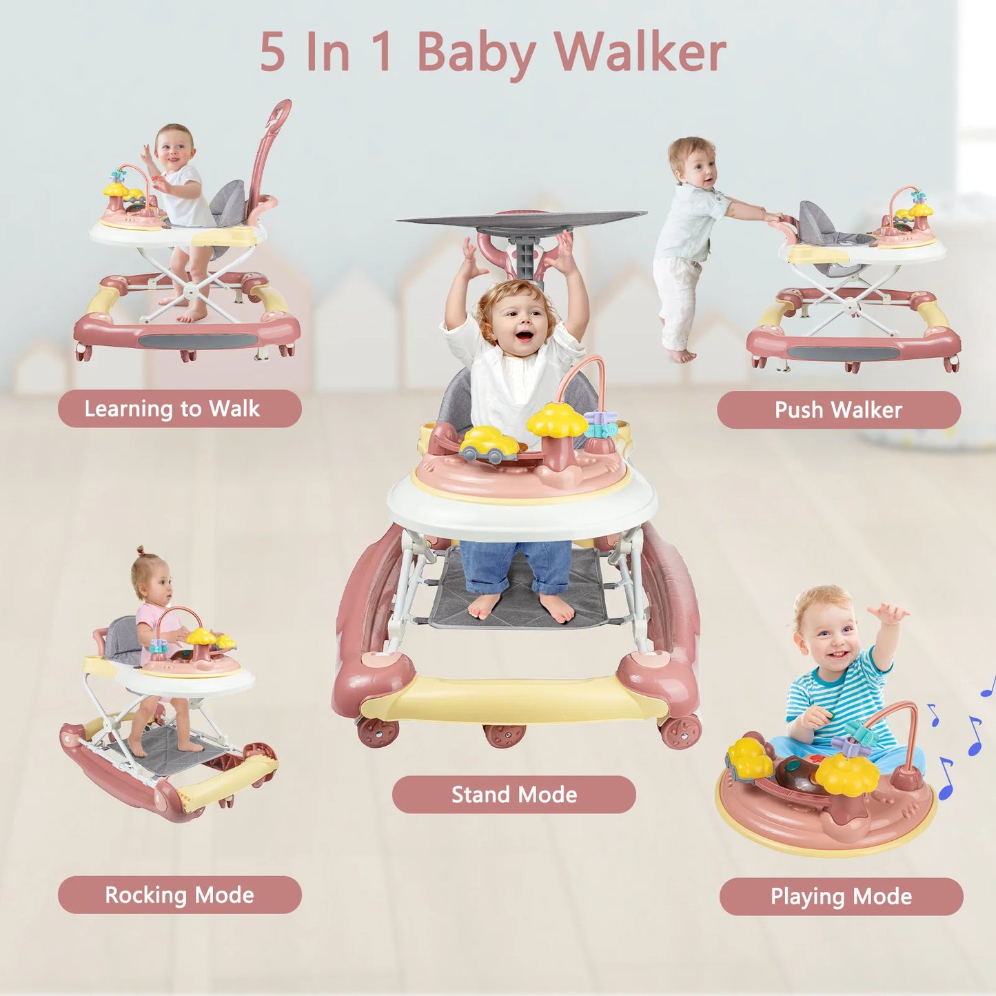 Baby Walker With Sunshade and Seat Multifunctional Kids Anti-Rollover Adjustable Rocking Stroller Mother Baby Supplies Toys 2025