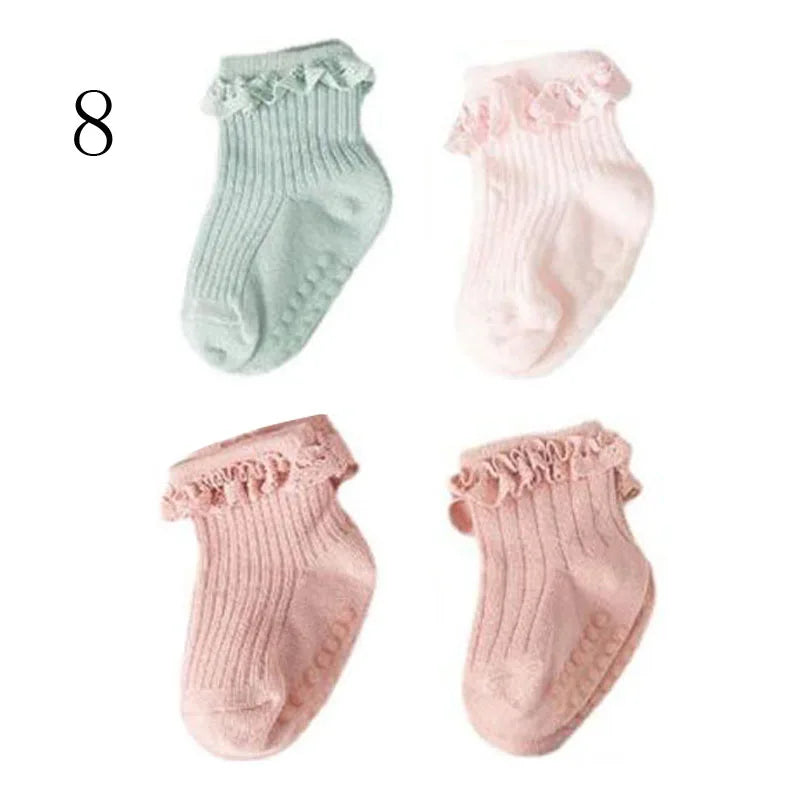 4 Pair new baby children's non-slip autumn winter cotton socks solid color baby foot socks
