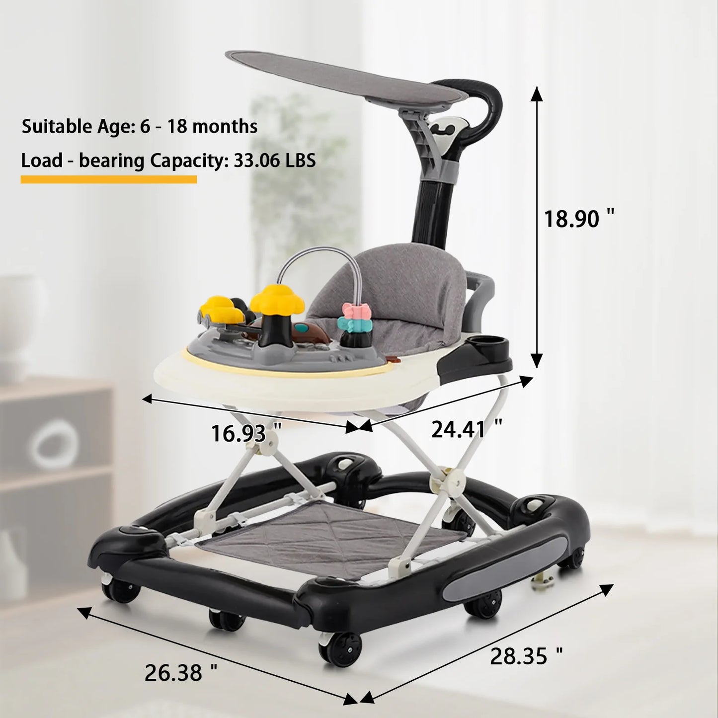 Baby Walker With Sunshade and Seat Multifunctional Kids Anti-Rollover Adjustable Rocking Stroller Mother Baby Supplies Toys 2025