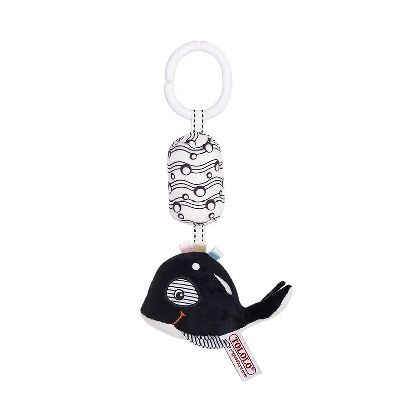 Stroller Bed Hanging Bell Plush Doll Baby Infant Rattles Newborn Black White Visual Grab Ability Training Toys