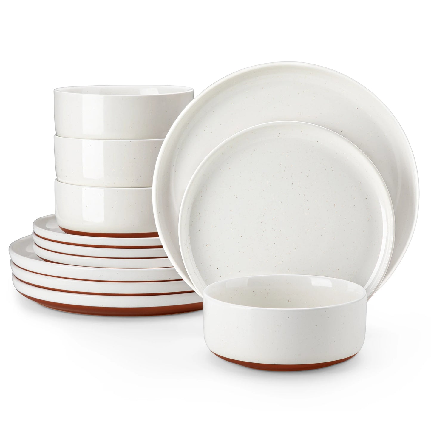 MALACASA TARA 12/24 Pcs Dinnerware Set Curved Edge Sesame Glaze Stoneware Plates Set With 4/6pcs Dinner Plate/Dessert/Bowl