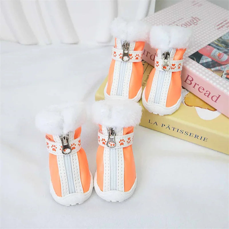 Pet Dog Boots for Warmth in Snowy Weather Waterproof PU 4-piece Set / Package Anti-slip Style for Small Dogs