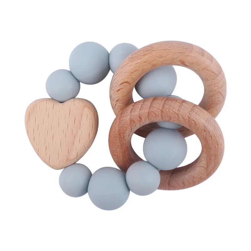 New Baby Products Made of Beech Cartoon Love Soothe Baby Silicone Bite Grinding Beech Wood Toys Baby Accessories Bebes teether