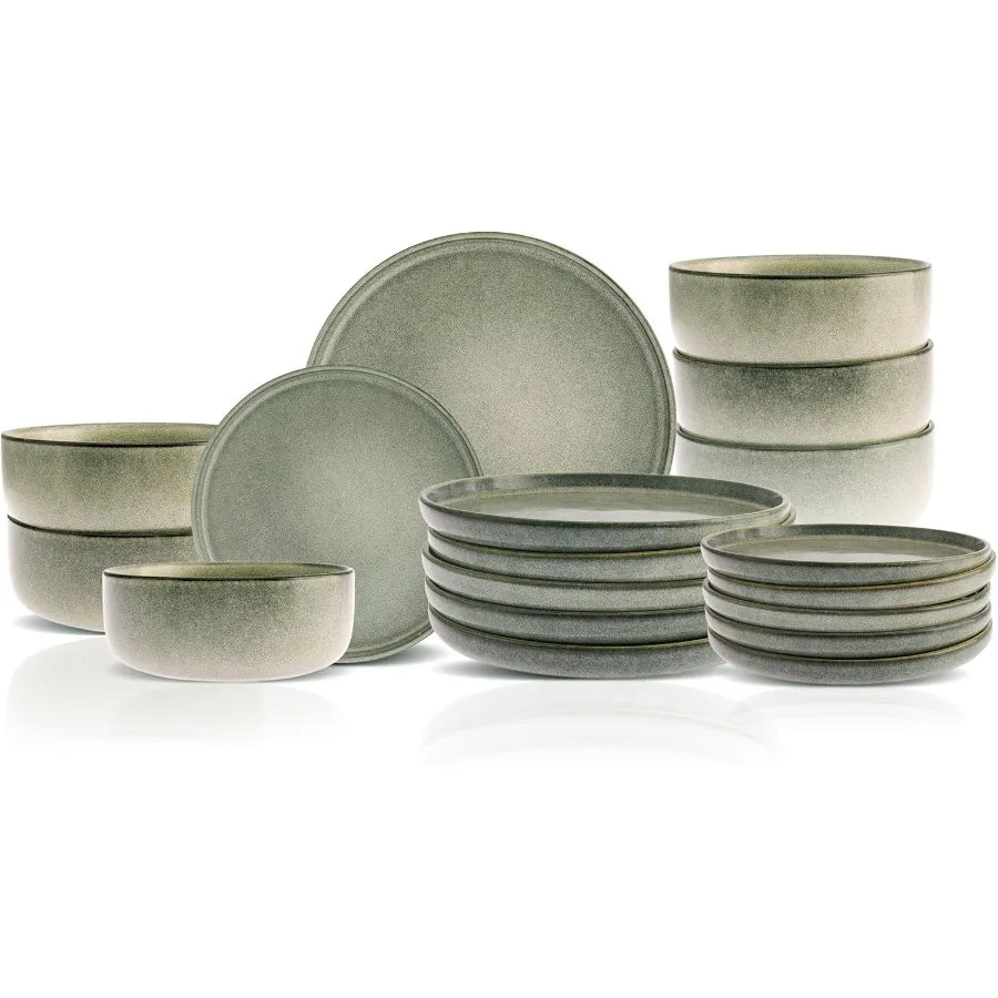 New Skal 18Piece Dinnerware Sets for 6 People Modern Design Stoneware Dinner Set Kitchen Plates Bowls Reactive Glaze Dishwasher