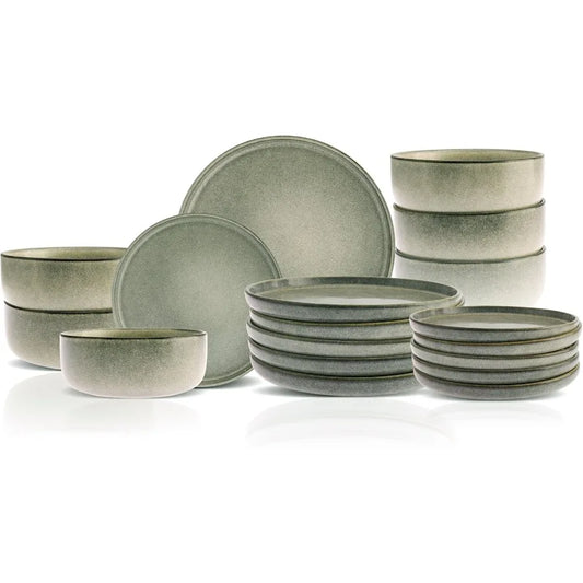 New Skal 18Piece Dinnerware Sets for 6 People Modern Design Stoneware Dinner Set Kitchen Plates Bowls Reactive Glaze Dishwasher