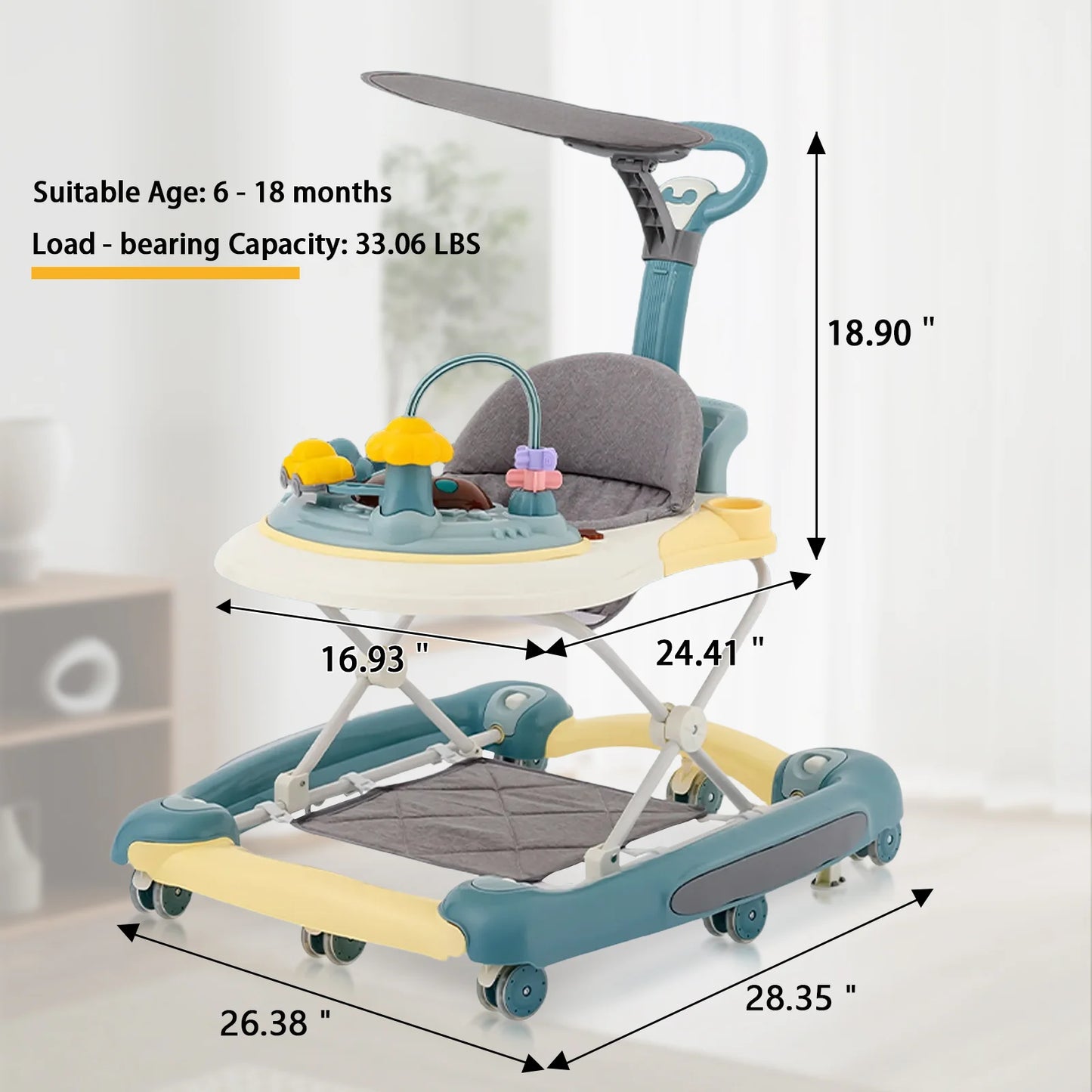 Baby Walker With Sunshade and Seat Multifunctional Kids Anti-Rollover Adjustable Rocking Stroller Mother Baby Supplies Toys 2025