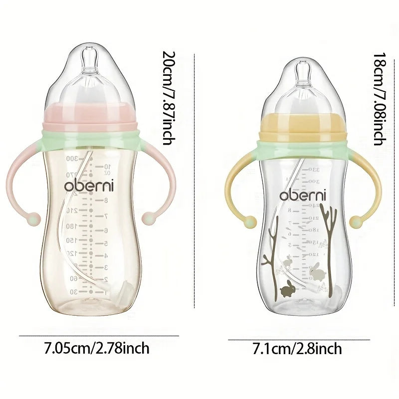 Baby Bottle with Handle, Anti-Drop Soft Nipple Water Formula Milk Feeding Sippy Bottle for Infants Toddlers Newborn