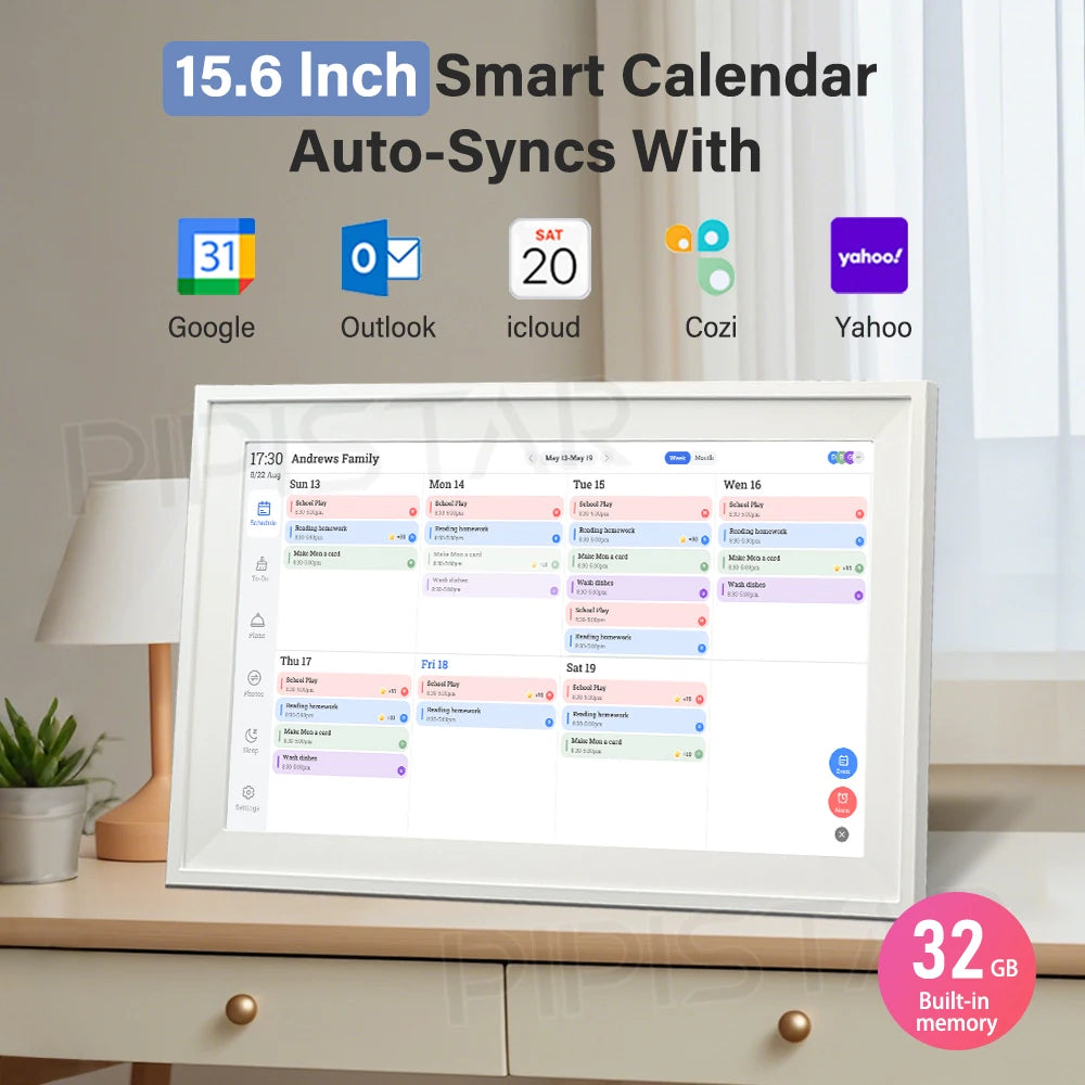15.6 inch Smart Digital Calendar Chore Chart Wall Touchscreen Display for Family Schedules Digital Photo Frame Home Assistant