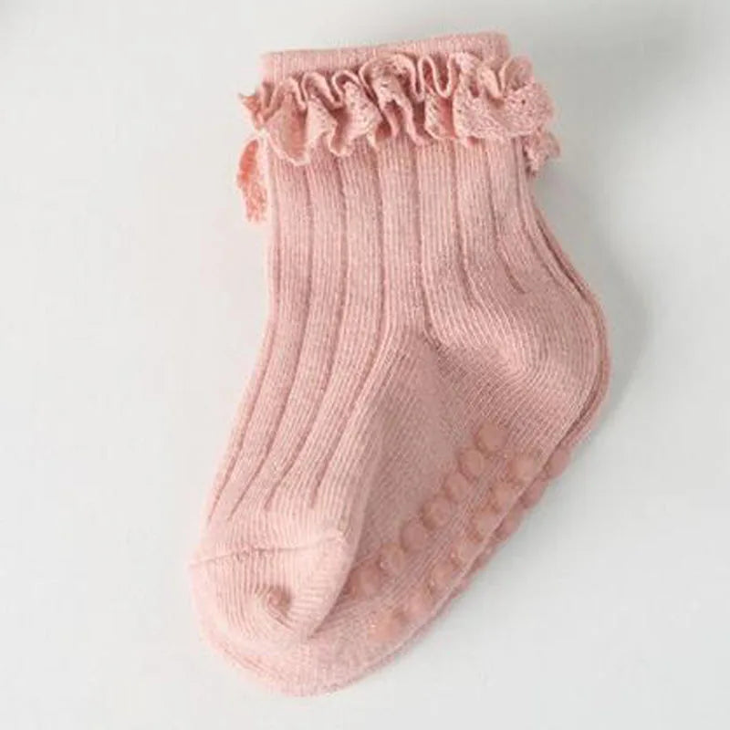 4 Pair new baby children's non-slip autumn winter cotton socks solid color baby foot socks