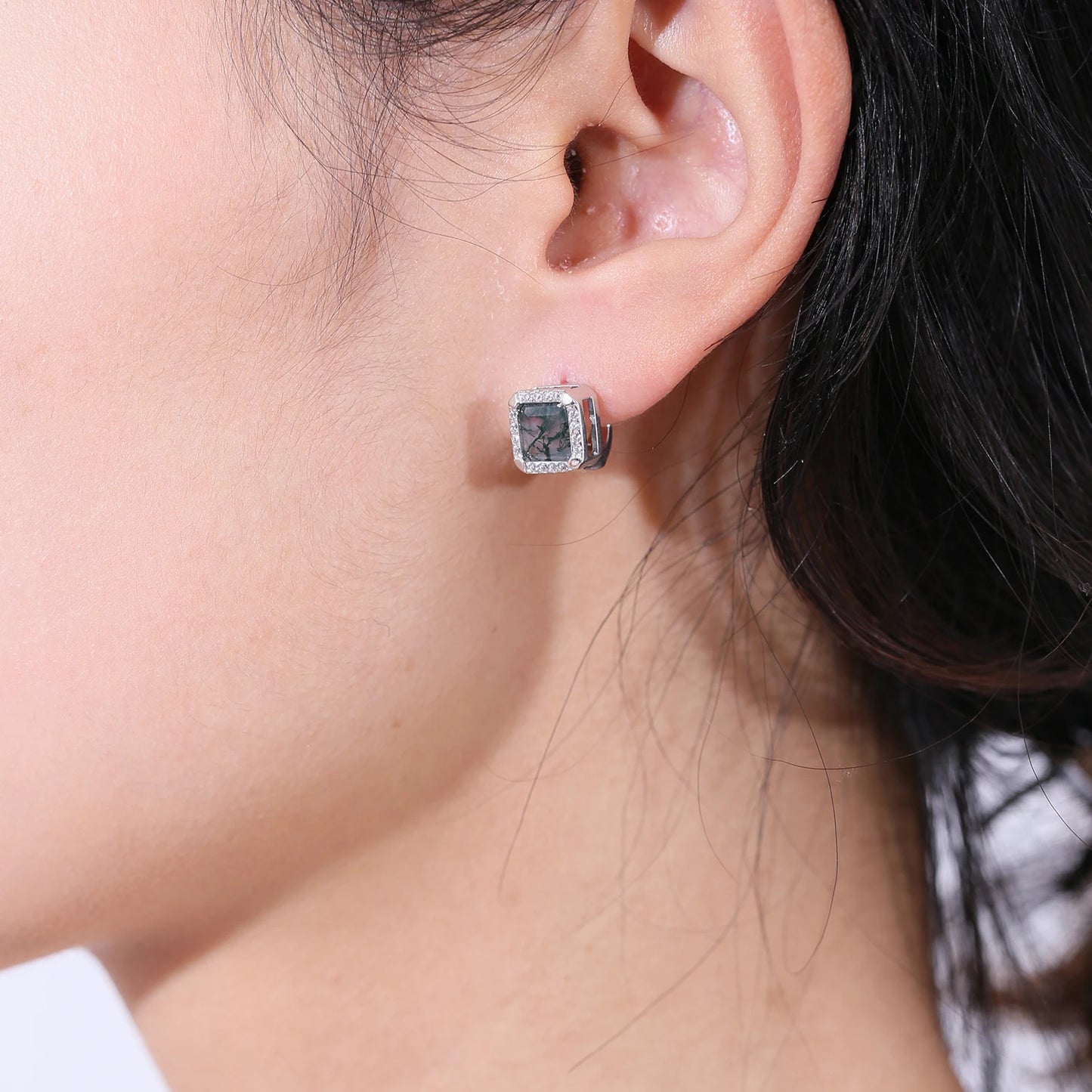 GEM'S BALLET 3.77Ct Natural Moss Agate Gemstone Clip Earrings 925 Sterling Silver Fine Jewelry Earrings For Women