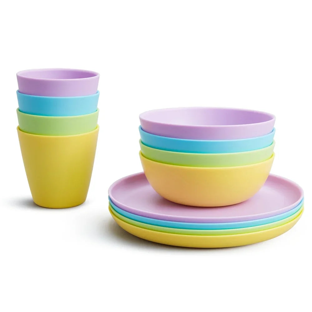 12 Piece Toddler Multi Dining Set BPA Free Stackable Plates Bowls Cups Lightweight Perfect Kids Feeding Meals Snacks