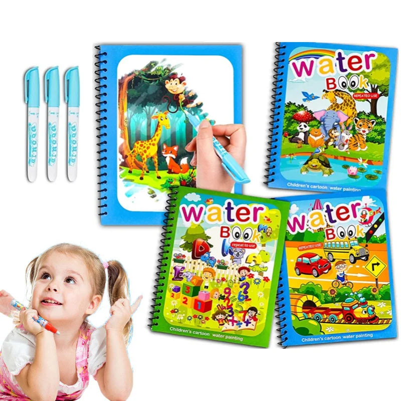 Children Learning  Education Toy Magic Water Book with Pen Baby Montessori Toys Drawing Coloring Books for Kids 2 to 4 Years Old