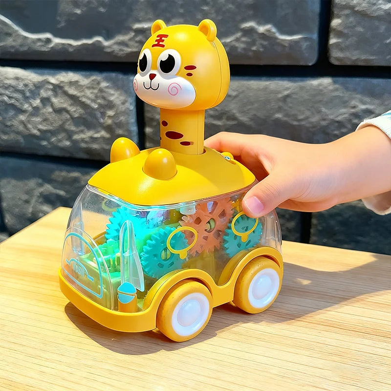 Baby Animal Car Toys Toddlers Press and Go Gear Car 1 2 3 Years Old Pull Back Car Light Up Toy Birthday Gift for Kids Boys & Girls
