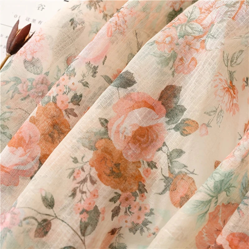 2025 Floral Designer Women Scarf Luxury Cotton Linen Feeling Big Long Scarves Shawl Warm Gauze Wraps Tassel