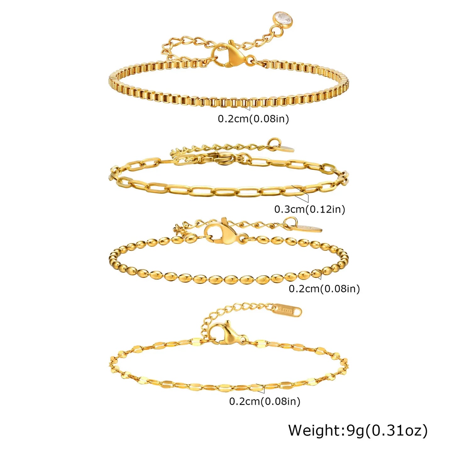 Non Tarnish Stainless Steel Bracelet Stackable for Women, Thin Herringbone Chain Bracelet Waterproof Gold Plated Jewelry