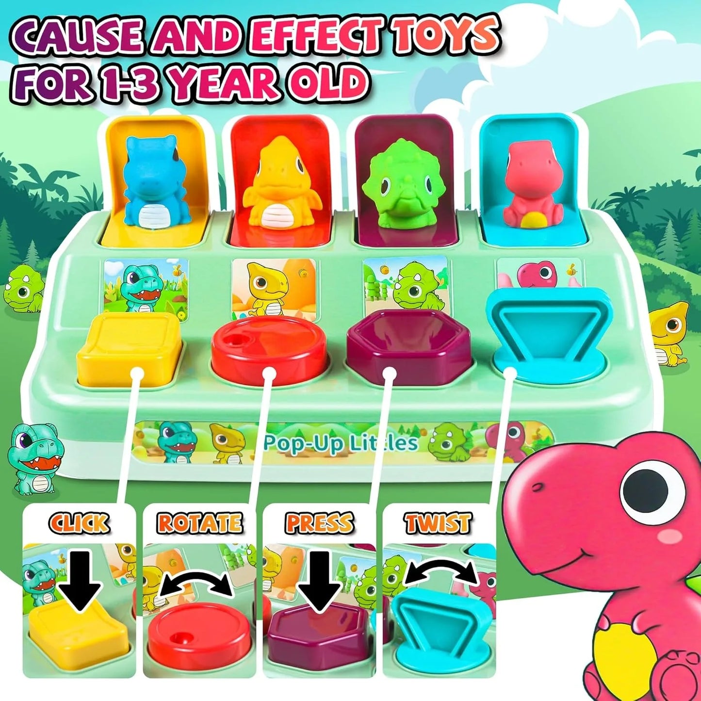 Pop Up Animal Toy, Interactive Baby Toys for 1-3 Year Olds, Montessori Cause & Effect Toys, Early Learning Toys for Toddlers