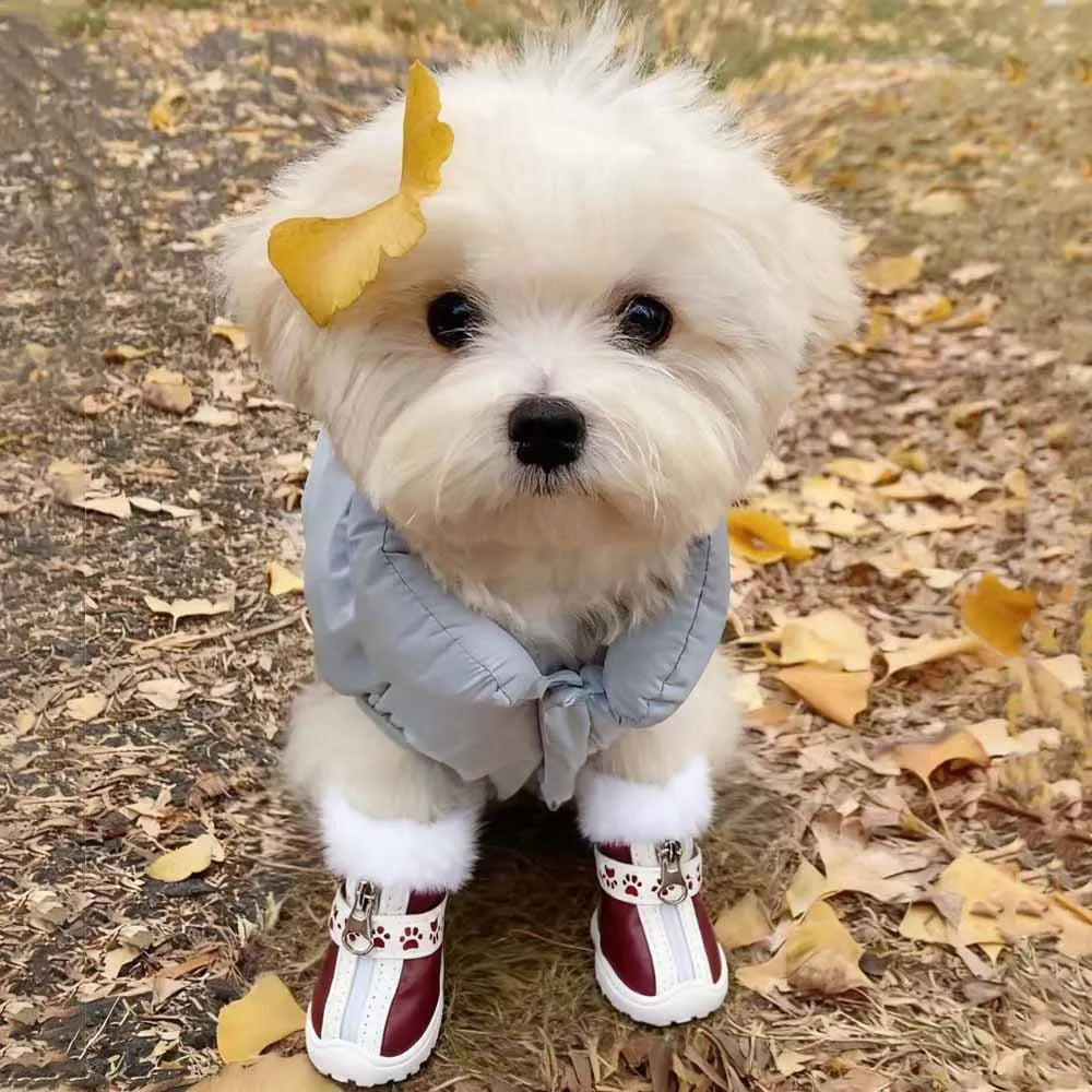 Pet Dog Boots for Warmth in Snowy Weather Waterproof PU 4-piece Set / Package Anti-slip Style for Small Dogs