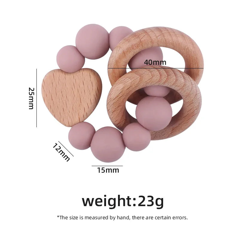 New Baby Products Made of Beech Cartoon Love Soothe Baby Silicone Bite Grinding Beech Wood Toys Baby Accessories Bebes teether