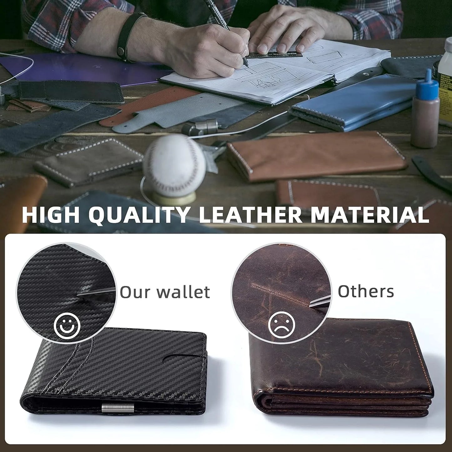 Mutural Minimalist Slim Wallet for Men, Premium Leather Wallet with Money Clip, RFID Blocking Front Pocket Stylish Bifold Black