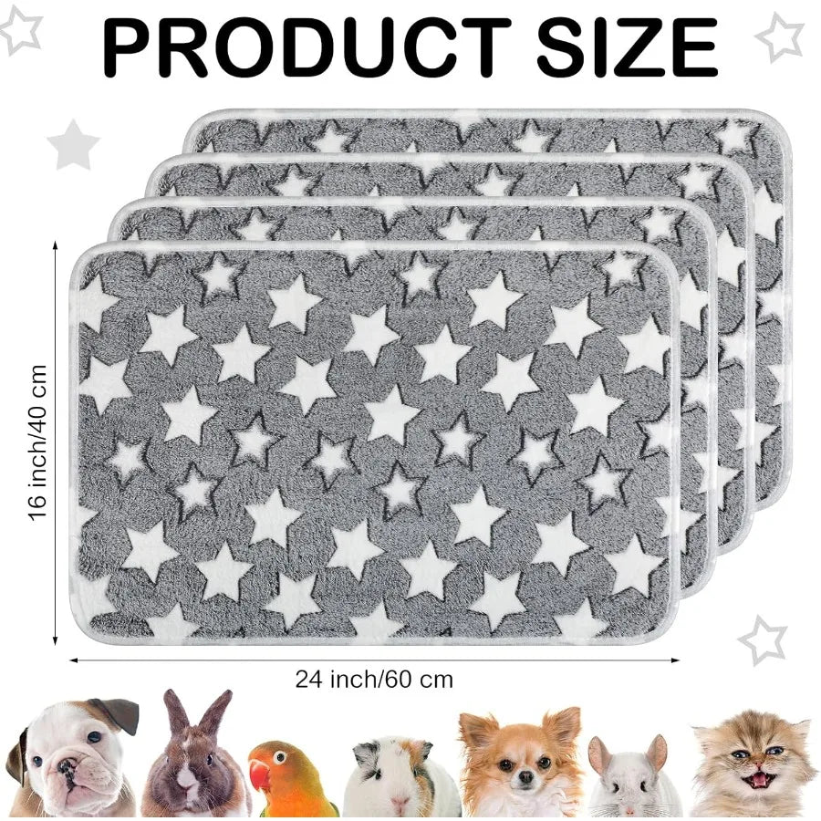 4 Pcs Dog Puppies Cat Blankets Bed Mat Washable Crate Kennel Whelping Pads Reusable Pet Pee Pad Soft Reversible Pet