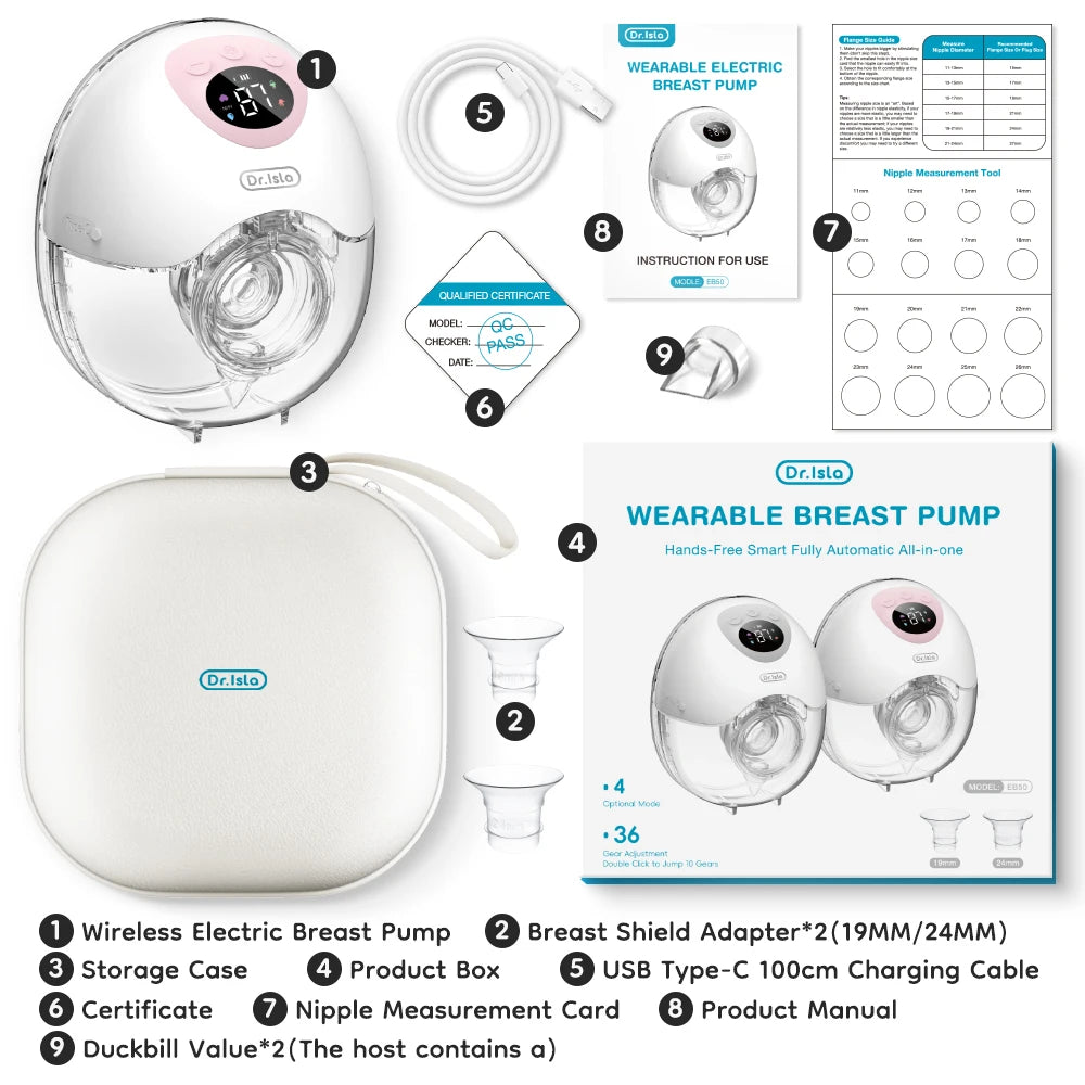 MAMIJOY Wearable Electric Breast Pump 4 Modes 36 Suction Levels Hands Free Breast Pumps Milk Collector with 19/24mm Flange EB50