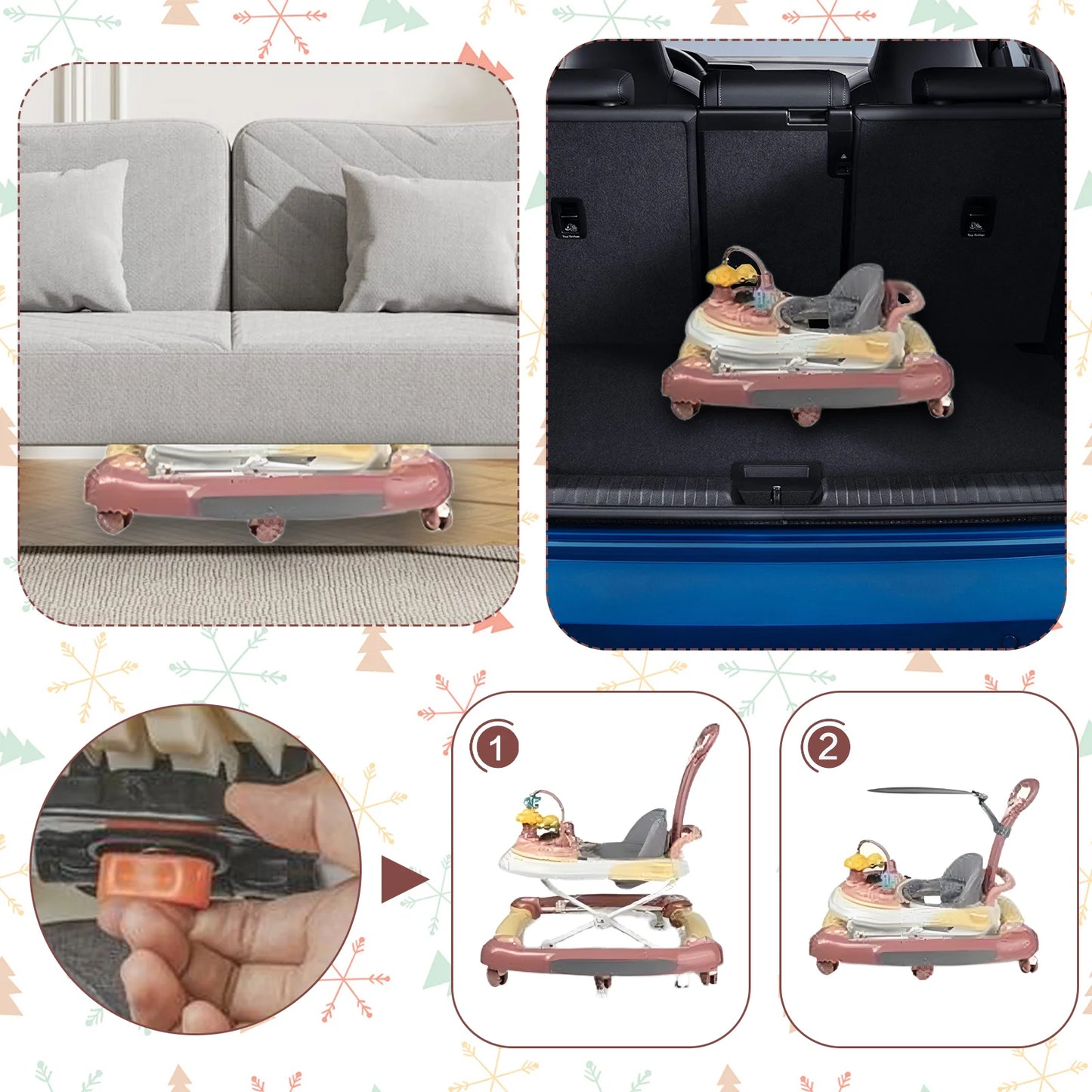 Baby Walker With Sunshade and Seat Multifunctional Kids Anti-Rollover Adjustable Rocking Stroller Mother Baby Supplies Toys 2025