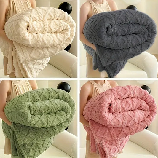Ultra-Soft 3D Plush 1pc Luxurious Fleece Blanket - Dense Weave for Exceptional Warmth, Cozy Throw