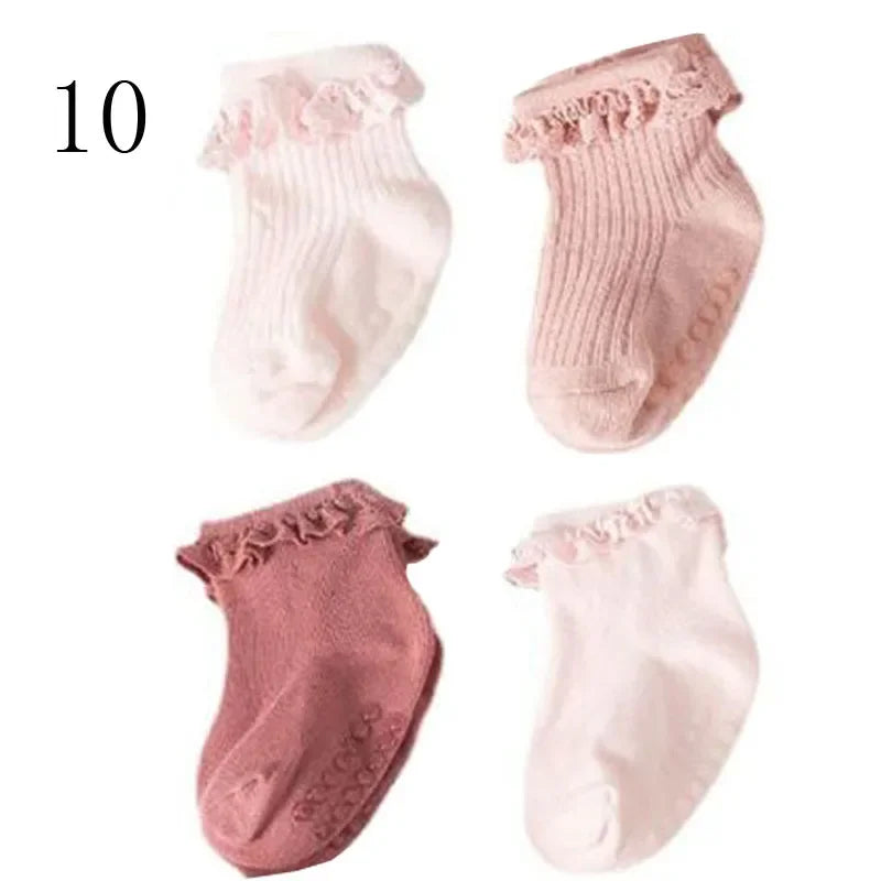 4 Pair new baby children's non-slip autumn winter cotton socks solid color baby foot socks