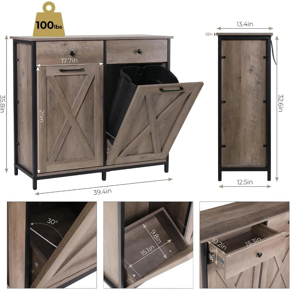 20 gallon tilt-out waste bin cabinet - pet-resistant kitchen recycling storage