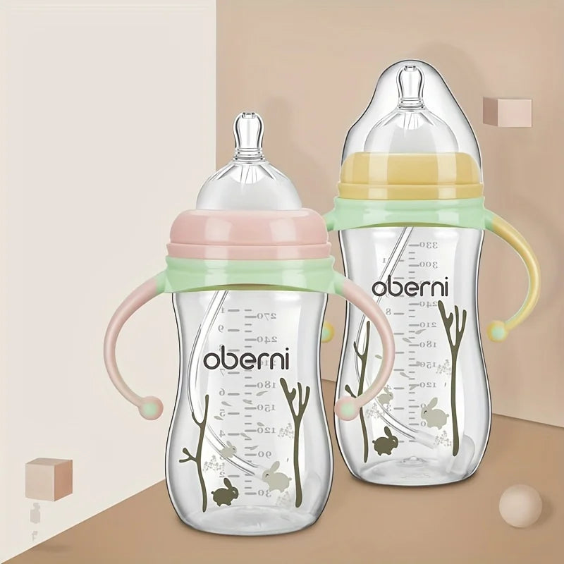 Baby Bottle with Handle, Anti-Drop Soft Nipple Water Formula Milk Feeding Sippy Bottle for Infants Toddlers Newborn