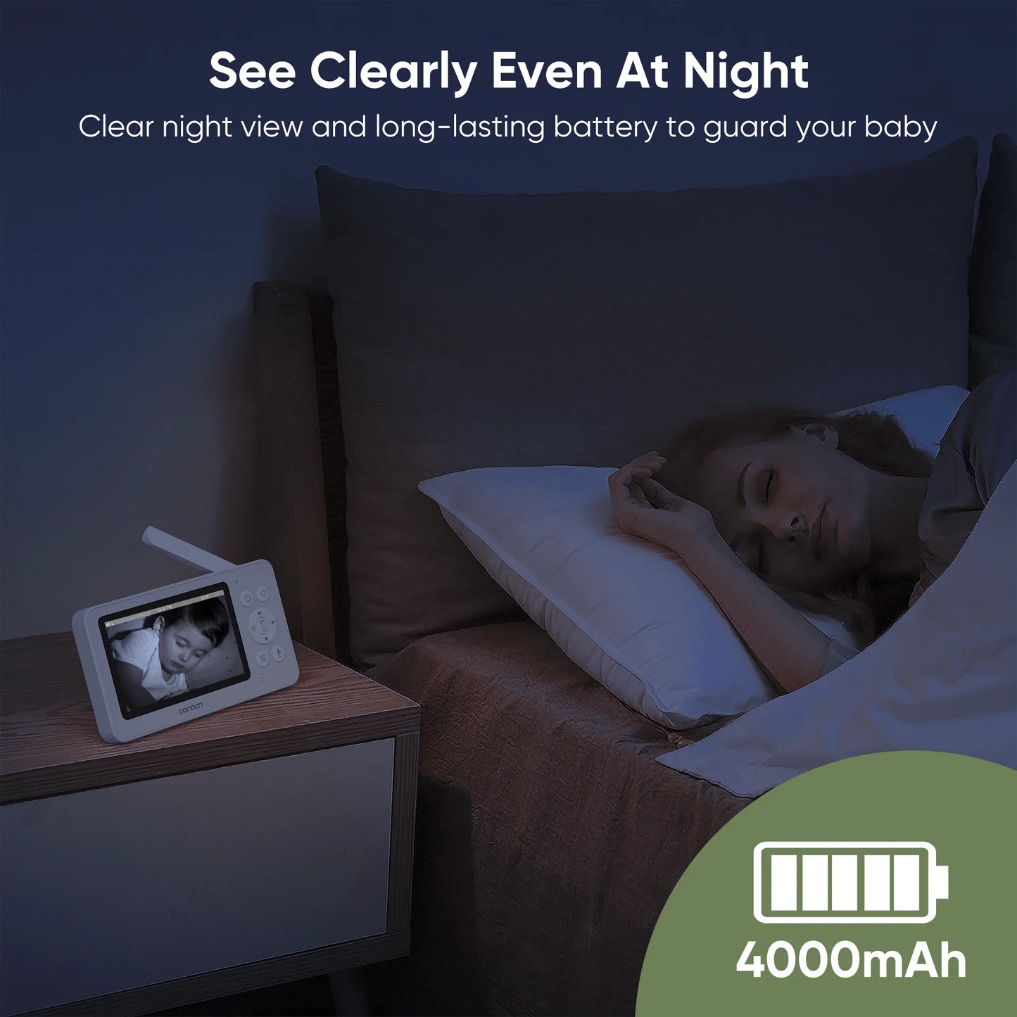bonoch 4.3" Baby Monitor with 2 720p Video LCD Display Cameras with 23 Hour Battery, VOX Mode, 2-Way Audio, Auto Night Vision