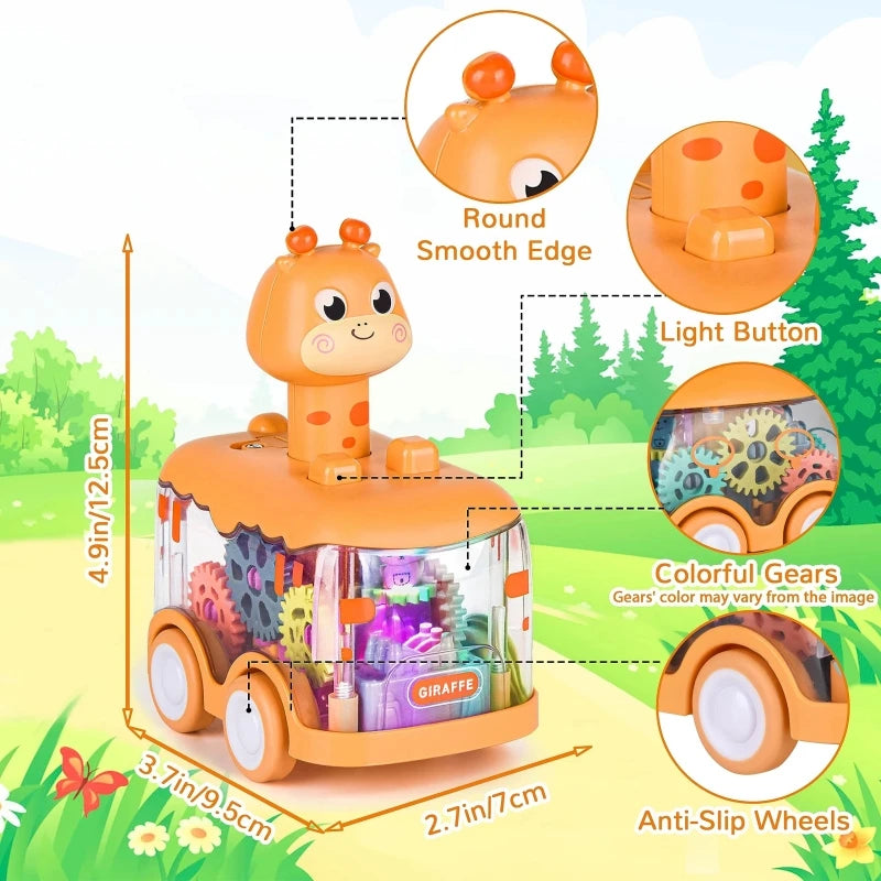 Baby Animal Car Toys Toddlers Press and Go Gear Car 1 2 3 Years Old Pull Back Car Light Up Toy Birthday Gift for Kids Boys & Girls