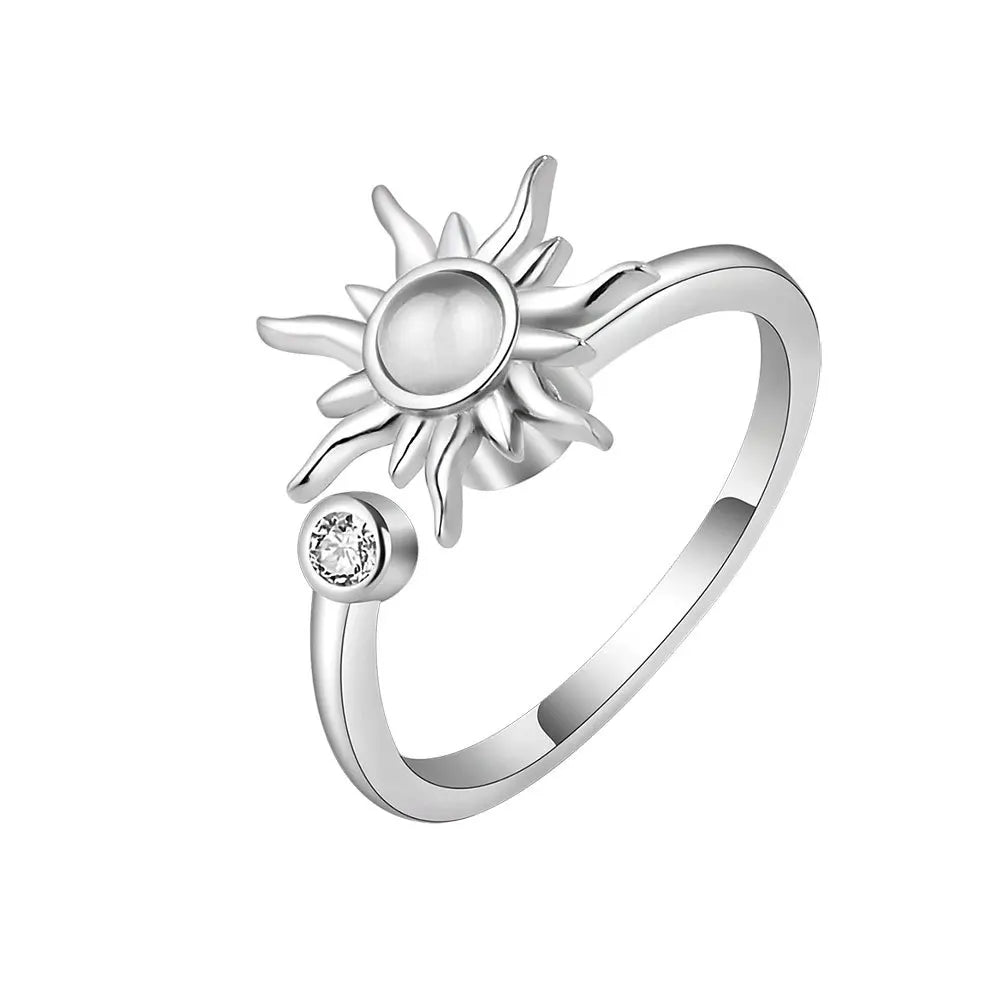 Sunflower Crystal Anxiety Relief Spinning Fidget Ring For Girls Rotate Freely Metal Copper Knuckle Ring Women'S Jewelry Gifts