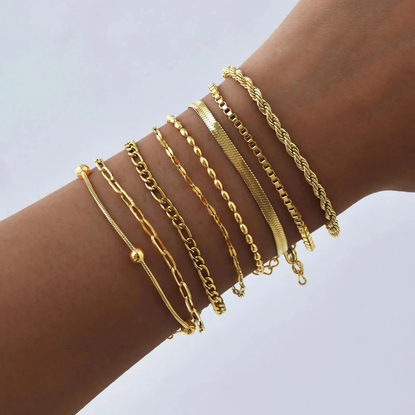 Non Tarnish Stainless Steel Bracelet Stackable for Women, Thin Herringbone Chain Bracelet Waterproof Gold Plated Jewelry