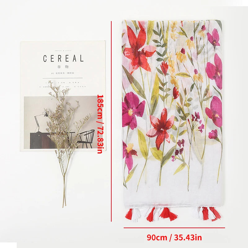 Womens Fashion Print Scarf  Wrap Shawls Retro Soft Floral Tassel Scarves