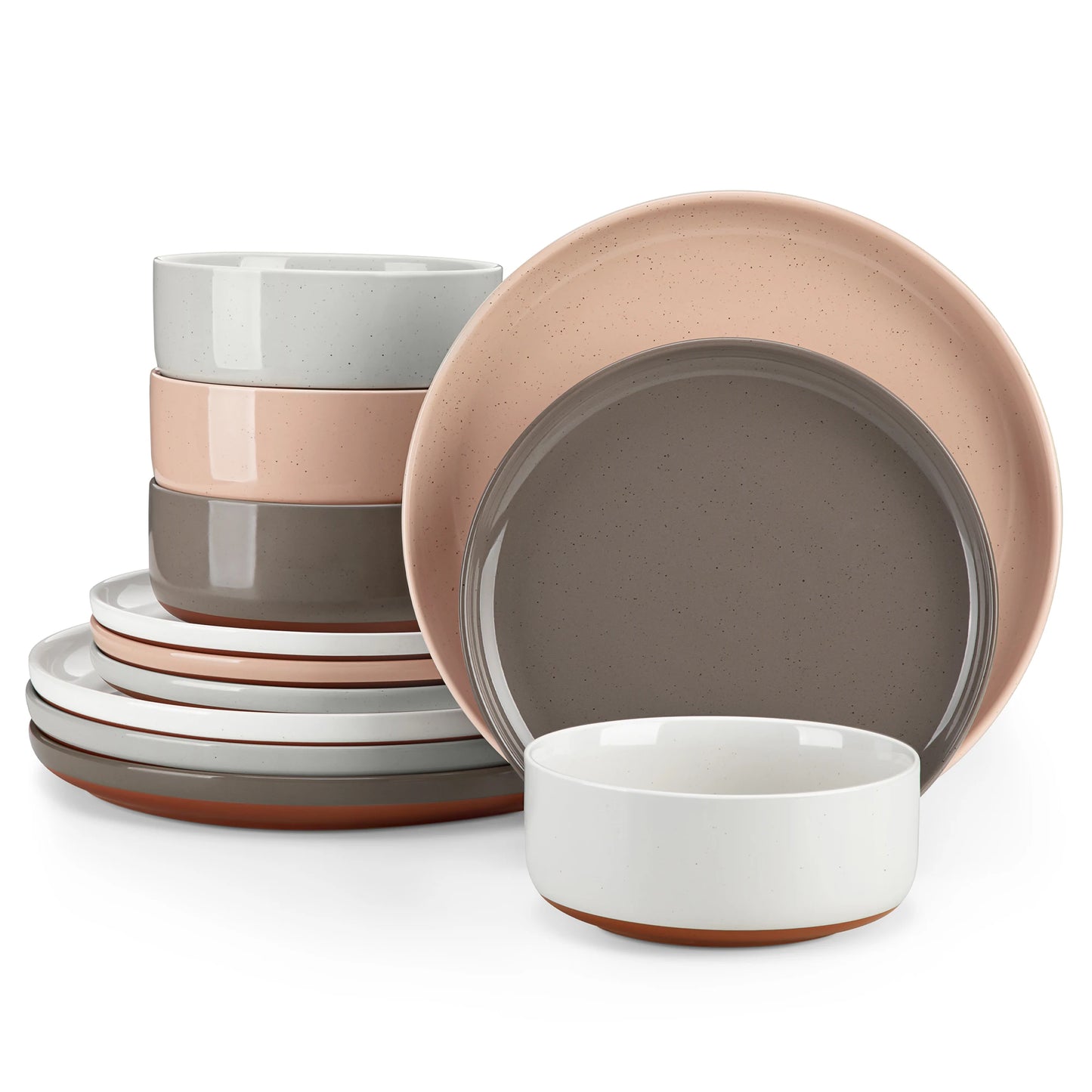 MALACASA TARA 12/24 Pcs Dinnerware Set Curved Edge Sesame Glaze Stoneware Plates Set With 4/6pcs Dinner Plate/Dessert/Bowl