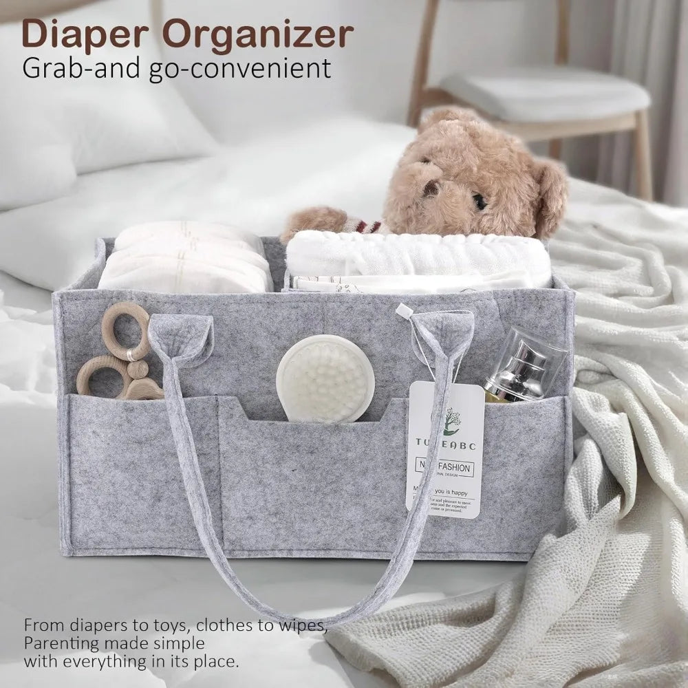 baby diaper caddy - enlarge nursery storage bin and car organizer for diapers and wipes - storage basket for newborn essentials,